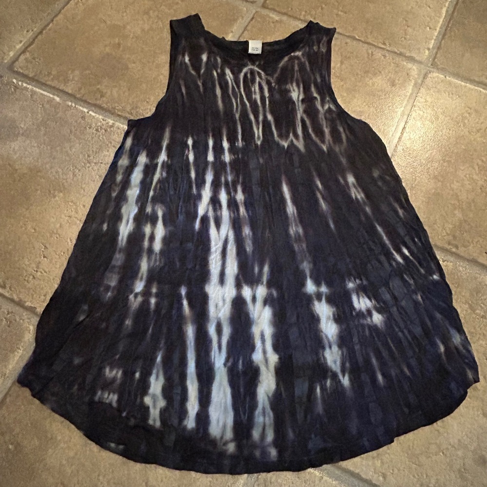Old Navy Luxe Tie Dye Swing Tank Top Navy Blue White Small Sleeveless Scoop Neck